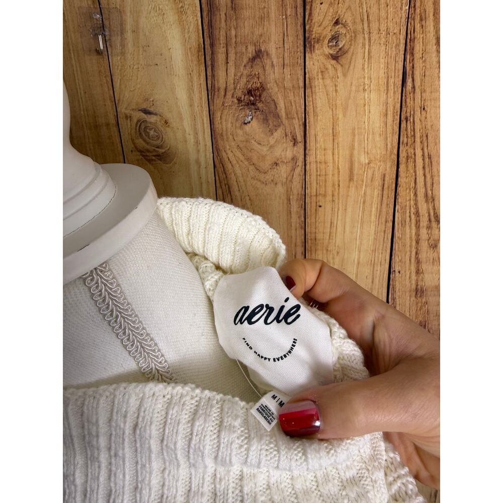 Aerie Mockneck Chunky Knit Sweater White Women's Size M NEW - Picture 6 of 8